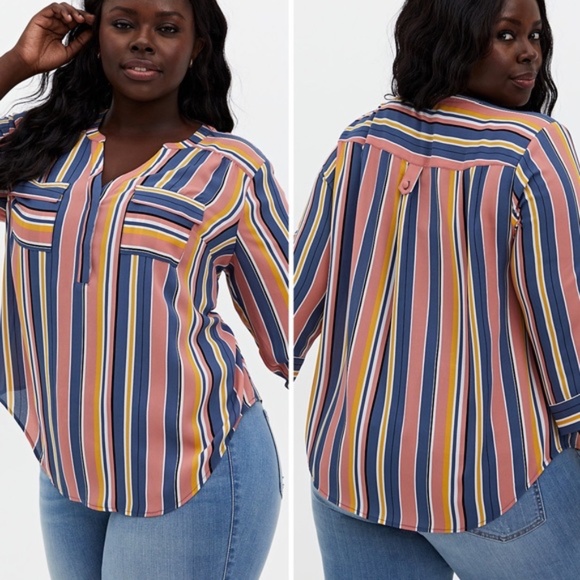 New Torrid striped pullover blouse with pockets - Picture 1 of 13